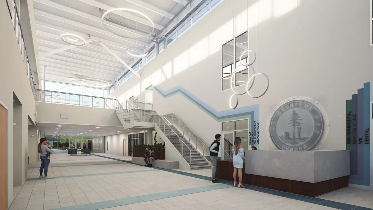 Exterior rendering of the Pender County Health & Human Services facility entrance