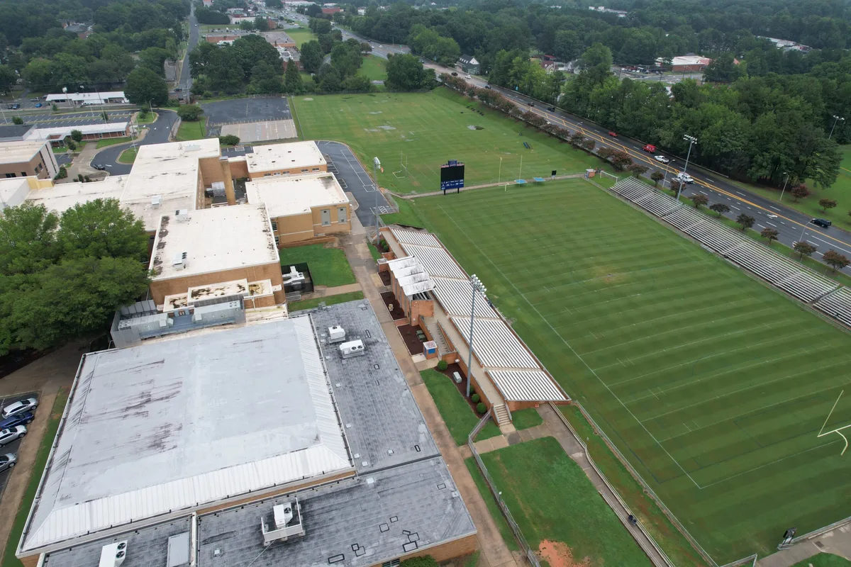 Aerial drone photo of a job site